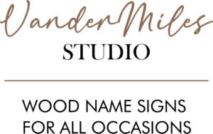 logo for vandermiles studio wood name signs